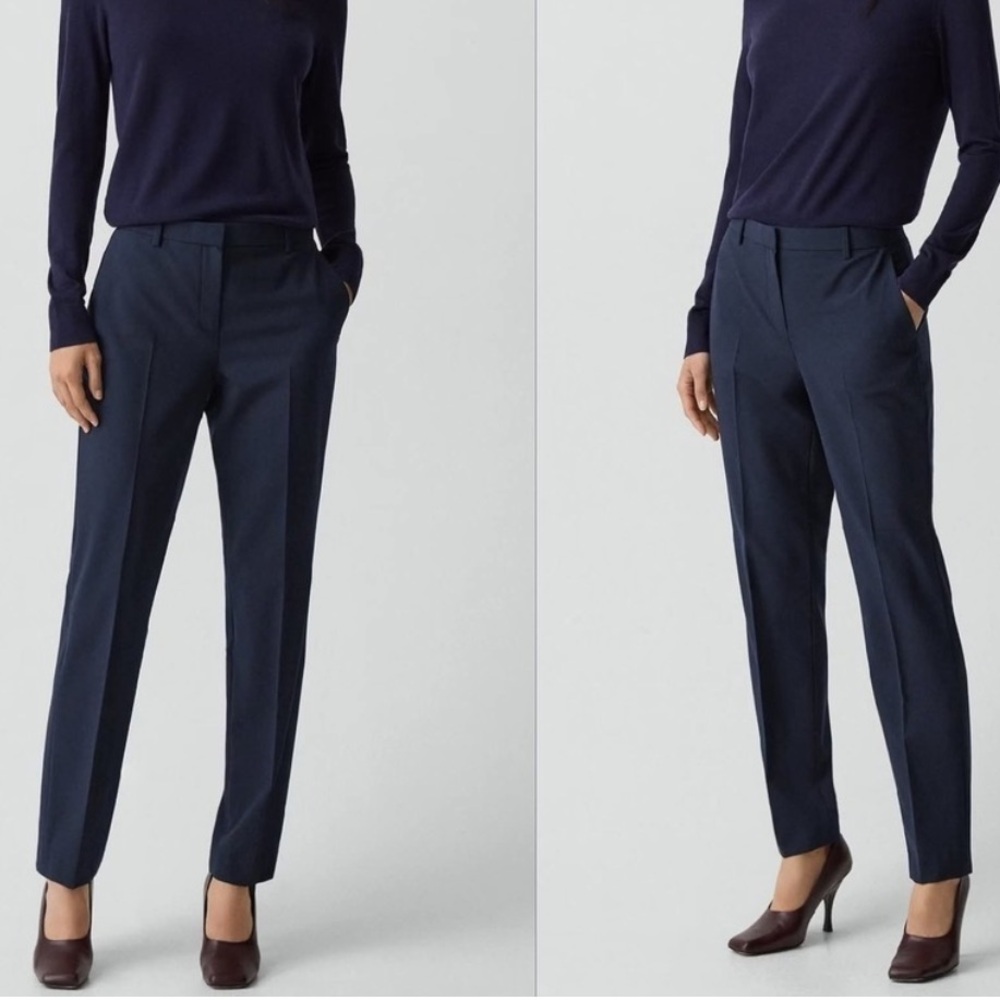 Theory Rosel SH Sevonah Stretch Wool Slightly Tapered Leg Pants Navy Blue sz 2